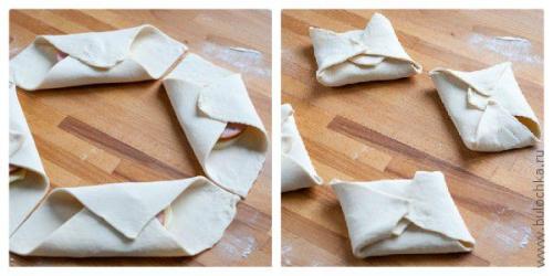 Булочки с сыром и ветчиной из слоеного теста рецепт.