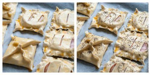 Булочки с сыром и ветчиной из слоеного теста рецепт.