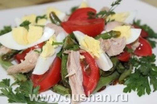 Салат с консервированным тунцом и стручковой фасоли. Салат с тунцом и стручковой фасолью