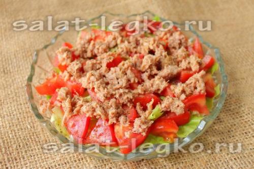 Салат с тунцом и помидорами. Салат с консервированным тунцом, яйцами и помидорами