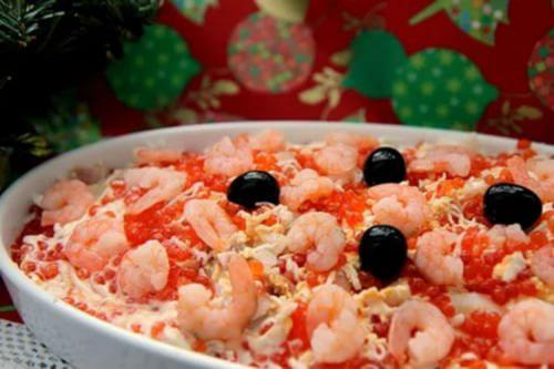 Салат с морепродуктами и икрой. Салат «Царский» с красной икрой и креветками – лучшие рецепты