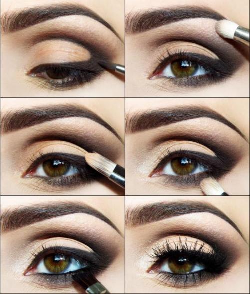 Макияж под бежевое платье. Черное платье 01