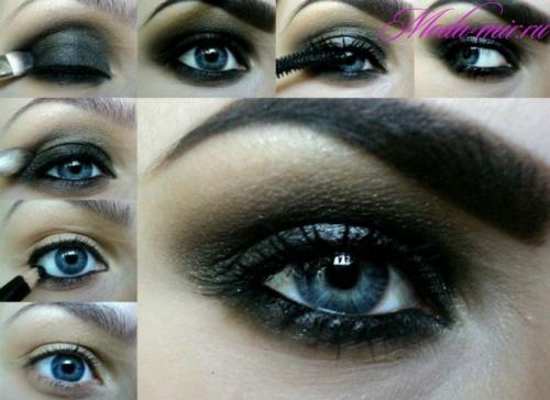 Тени для голубых глаз и русых волос. Макияж Smokey eyes для голубых глаз и русых волос пошагово фото