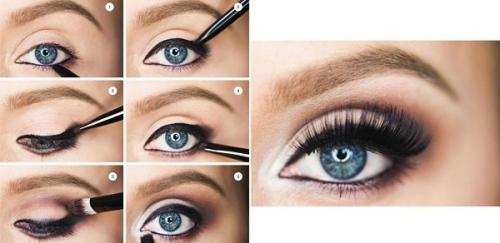 Макияж для голубых глаз брюнеток.