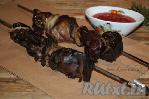 Шашлык из куриной печени в духовке