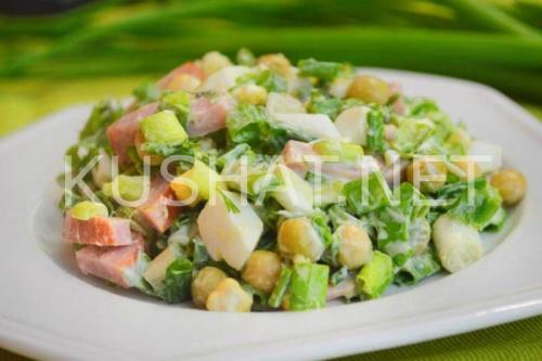 Салат с ветчиной и горошком. Салат с ветчиной, горошком и зеленым луком. Пошаговый рецепт с фото