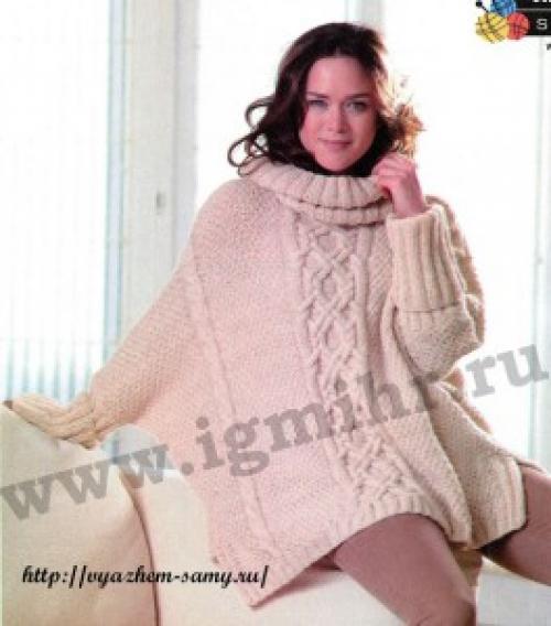 Свитер женский спицами схемы и описание крупной вязки. Рубрика: 04