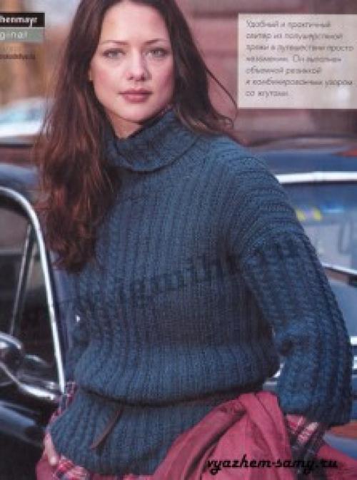 Свитер женский спицами схемы и описание крупной вязки. Рубрика: 02