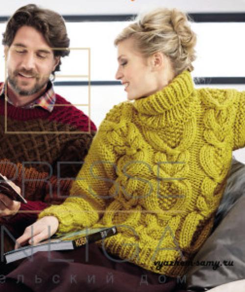 Свитер женский спицами схемы и описание крупной вязки. Рубрика: 01