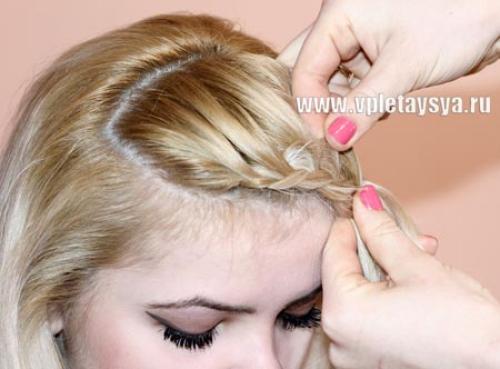 Французская коса вокруг головы. 04