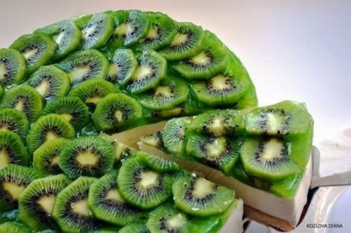 Творожный торт с киви.