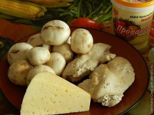 Грибной салат с курицей. 01