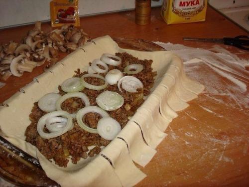 Быстрый мясной пирог с грибами. 02