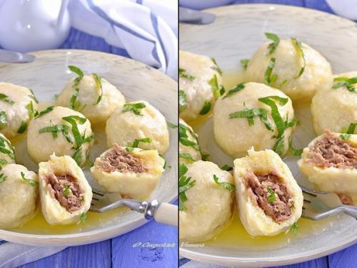 Картофельно - сырные ньокки, фаршированные мясом.