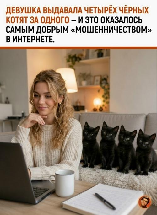 Девушка разместила объявление о чёрном котёнке, и первого малыша быстро забрали в новый дом.  