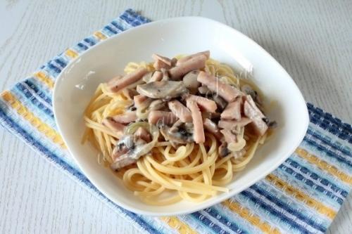 Паста с ветчиной и грибами. Паста с ветчиной и грибами.