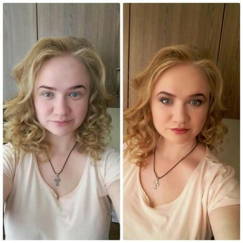 До и после макияжа.