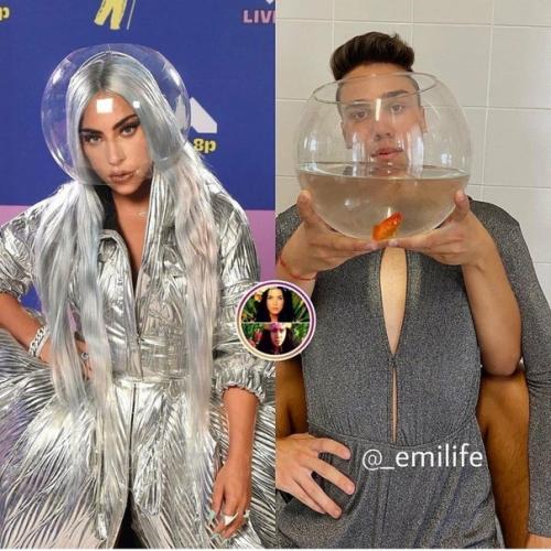 В интернете активно пошёл тренд повторять фото знаменитостей в шуточном формате. 01