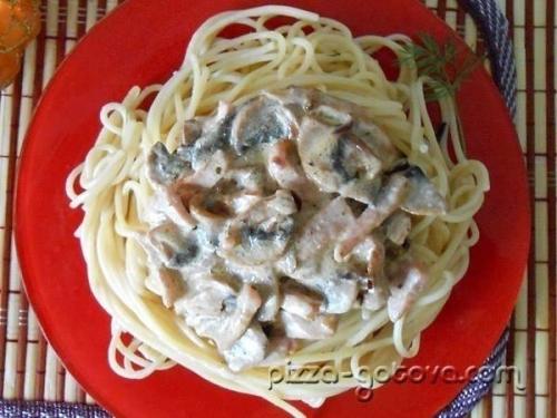 Паста с грибами и ветчиной. Паста с грибами и ветчиной.