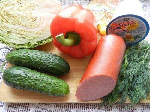 Салат с копченой колбасой и огурцами. 01 Салат с копченой колбасой и огурцами. 01