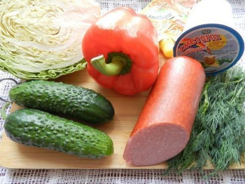 Салат с копченой колбасой и огурцами. 01 Салат с копченой колбасой и огурцами. 01