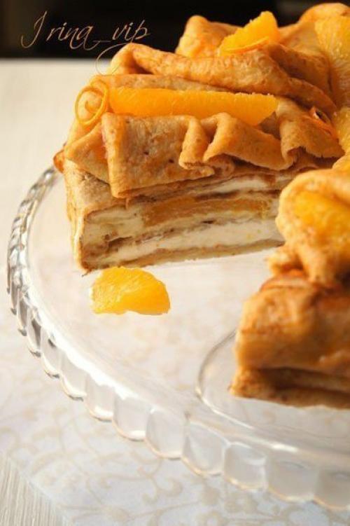 Блинный торт с апeльсином и взбитыми сливками. 05 Блинный торт с апeльсином и взбитыми сливками. 05