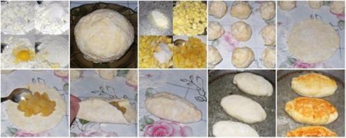 Пирожки, жареные на сковородке из творожного теста с яблоками. 01