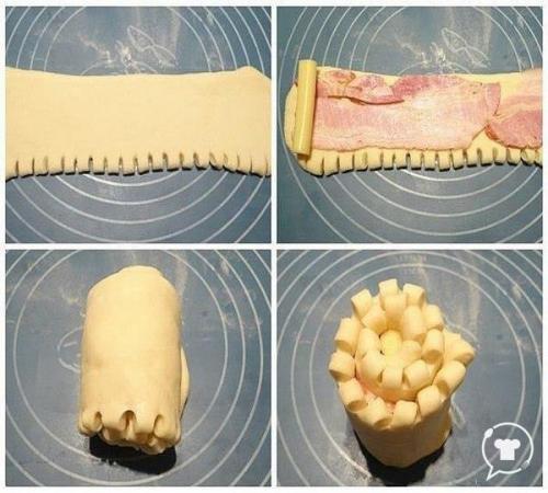 Пирог Цветы с беконом и сыром завораживает своим ароматом домашней выпечки, очень вкусный и сытный. 02 Пирог Цветы с беконом и сыром завораживает своим ароматом домашней выпечки, очень вкусный и сытный. 02