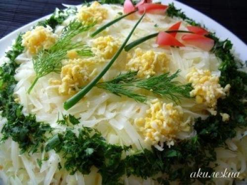 Слоенный салат Везувийс куриной печенью. Слоенный салат Везувийс куриной печенью.
