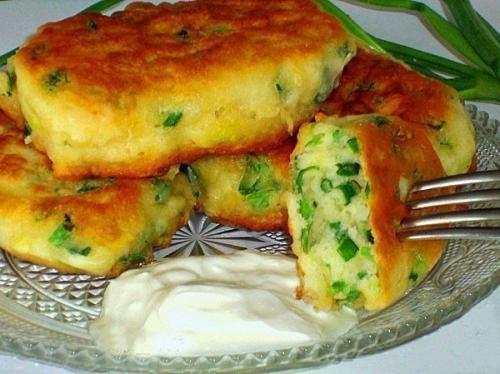 Оладьи на кефире с зеленым луком.