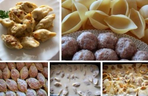 Фаршированные ракушки.  Ингредиенты: