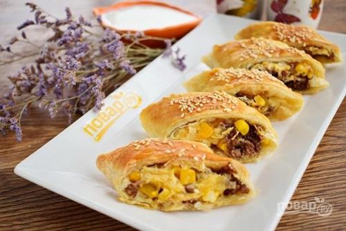 Быстрые пирожки с фаршем, сыром и кукурузой. 06 Быстрые пирожки с фаршем, сыром и кукурузой. 06