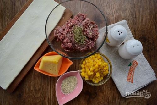 Быстрые пирожки с фаршем, сыром и кукурузой. 01 Быстрые пирожки с фаршем, сыром и кукурузой. 01