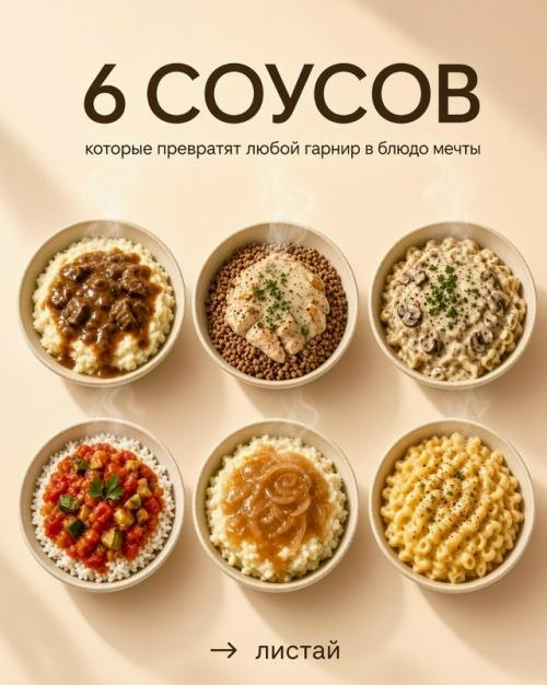 Даже обычный гарнир - будь то картофельное пюре, гречка, рис или макароны - заиграет по-новому, если добавить к нему удачный соус.  