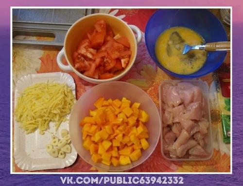 Вкуснющий рецептик.  Диетическая запеканка с курицей и тыквой. 01