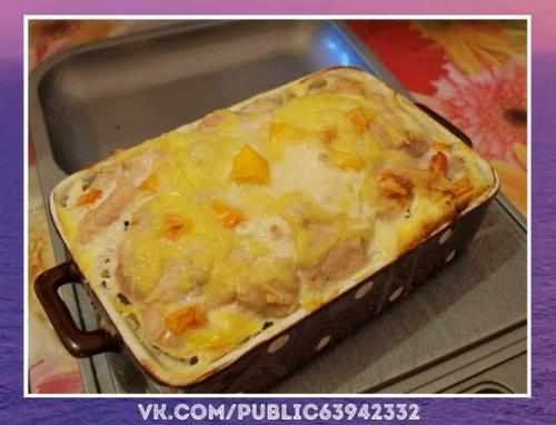 Вкуснющий рецептик.  Диетическая запеканка с курицей и тыквой. 07