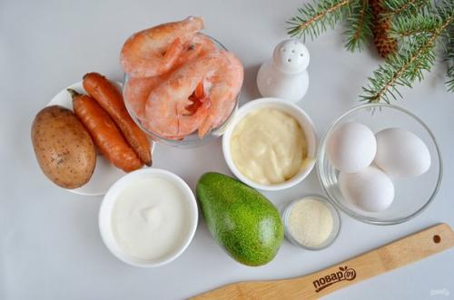 Заливной салат с креветками и авокадо. 01 Заливной салат с креветками и авокадо. 01