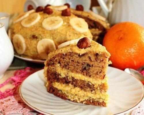 Апельсиновый торт с орехами и бананом (постный). 06 Апельсиновый торт с орехами и бананом (постный). 06