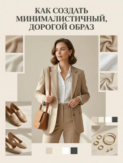 Минималистичный образ часто выглядит дороже именно за счёт чистых линий, спокойных оттенков и отсутствия визуального шума. 
