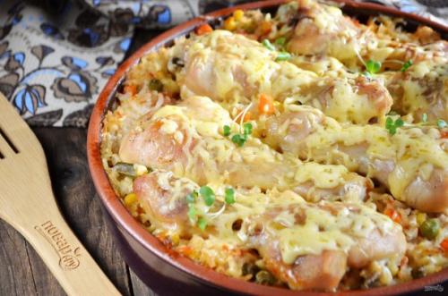Куриные ножки, запеченные с рисом и овощами. 09