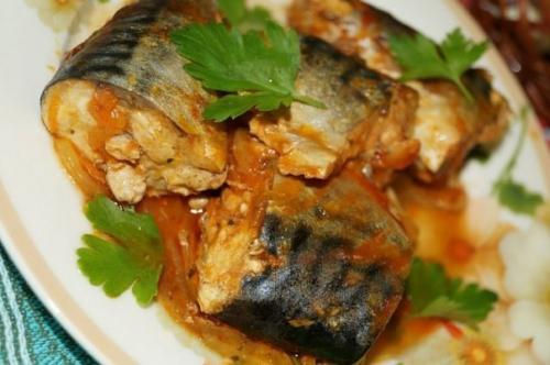 Скумбрия, тушенная с морковью и луком. Скумбрия, тушенная с морковью и луком.