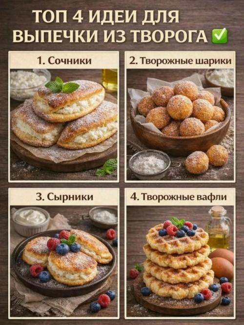 Топ 4 идеи для выпечки из творога.

