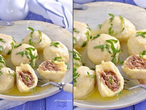 Картофельно - сырные ньокки, фаршированные мясом.