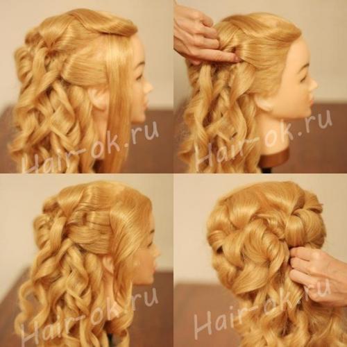 Прическа с каскадными локонами на бок. 02 Прическа с каскадными локонами на бок. 02