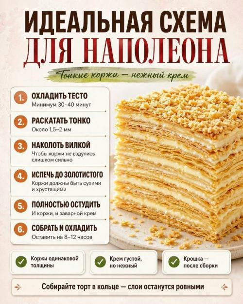 Почему домашний Наполеон иногда получается плотным, мокрым или разваливается при нарезке? 04
