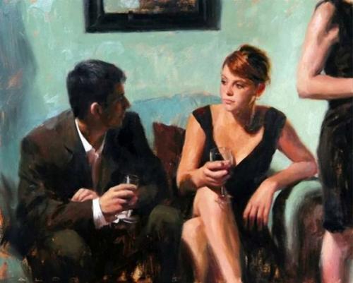 Мужчины и женщины встречаются, общаются и порой влюбляются в картинах британского художника Альдо бальдинга. 04