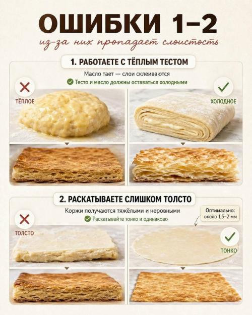 Почему домашний Наполеон иногда получается плотным, мокрым или разваливается при нарезке? 01