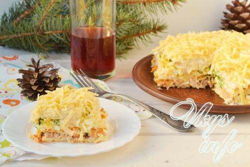 Закусочный торт из вафельных коржей с консервами. 09