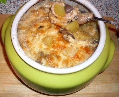 Жаркое из сердечек с грибами в горшочке или очень быстрый вкусный ужин. 05