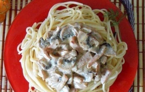Паста с грибами и ветчиной. Паста с грибами и ветчиной.